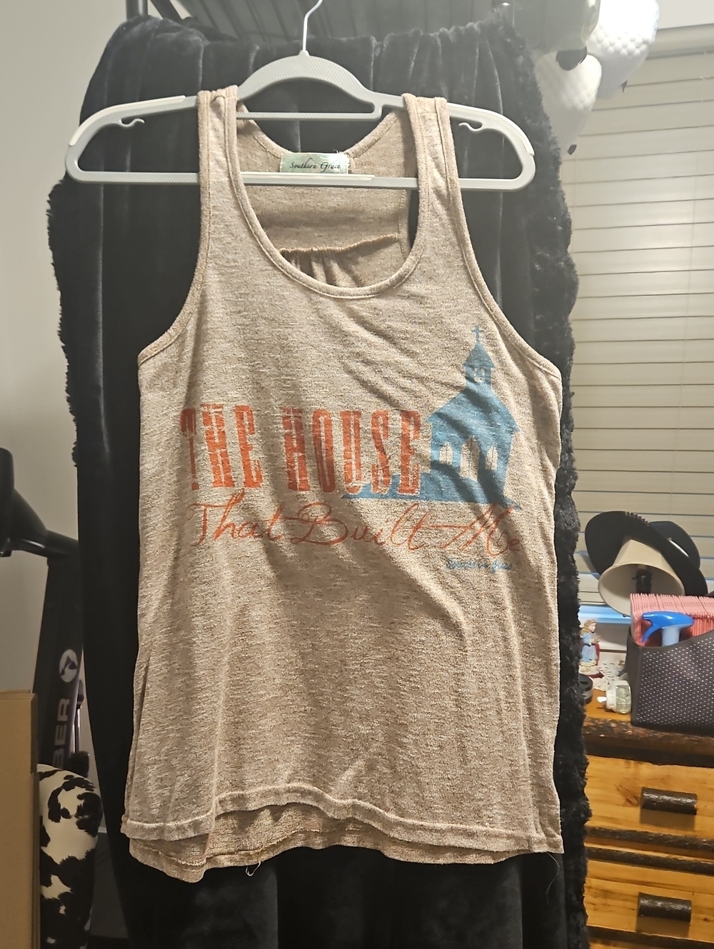 Southern Grace Beige Tank with Blue & Orange Graphic